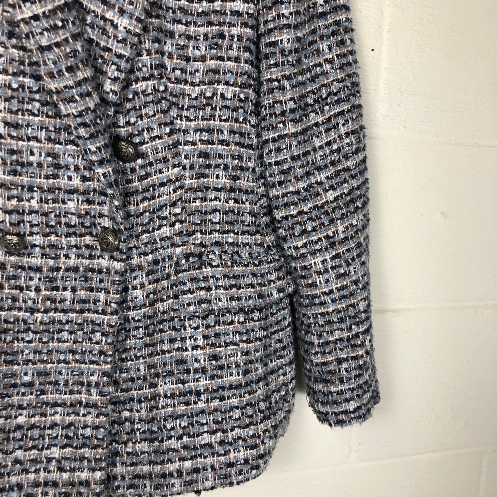 Zara Womens Textured Multicolor Tweed Double Breasted Blazer Size L Career - Picture 9 of 16